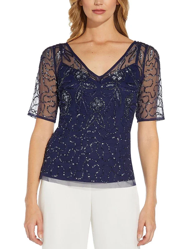 Womens Mesh Embellished Blouse